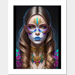 Pretty Woman in Sugar Skull Makeup - Sugar Skull Art Posters and Art